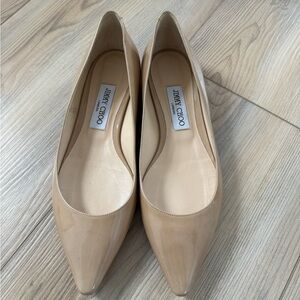Jimmy Choo Beige Patent Leather Pointed-Toe Flats